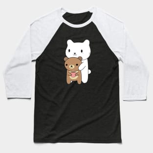 Cute Cat and Brown Bear T-Shirt Baseball T-Shirt